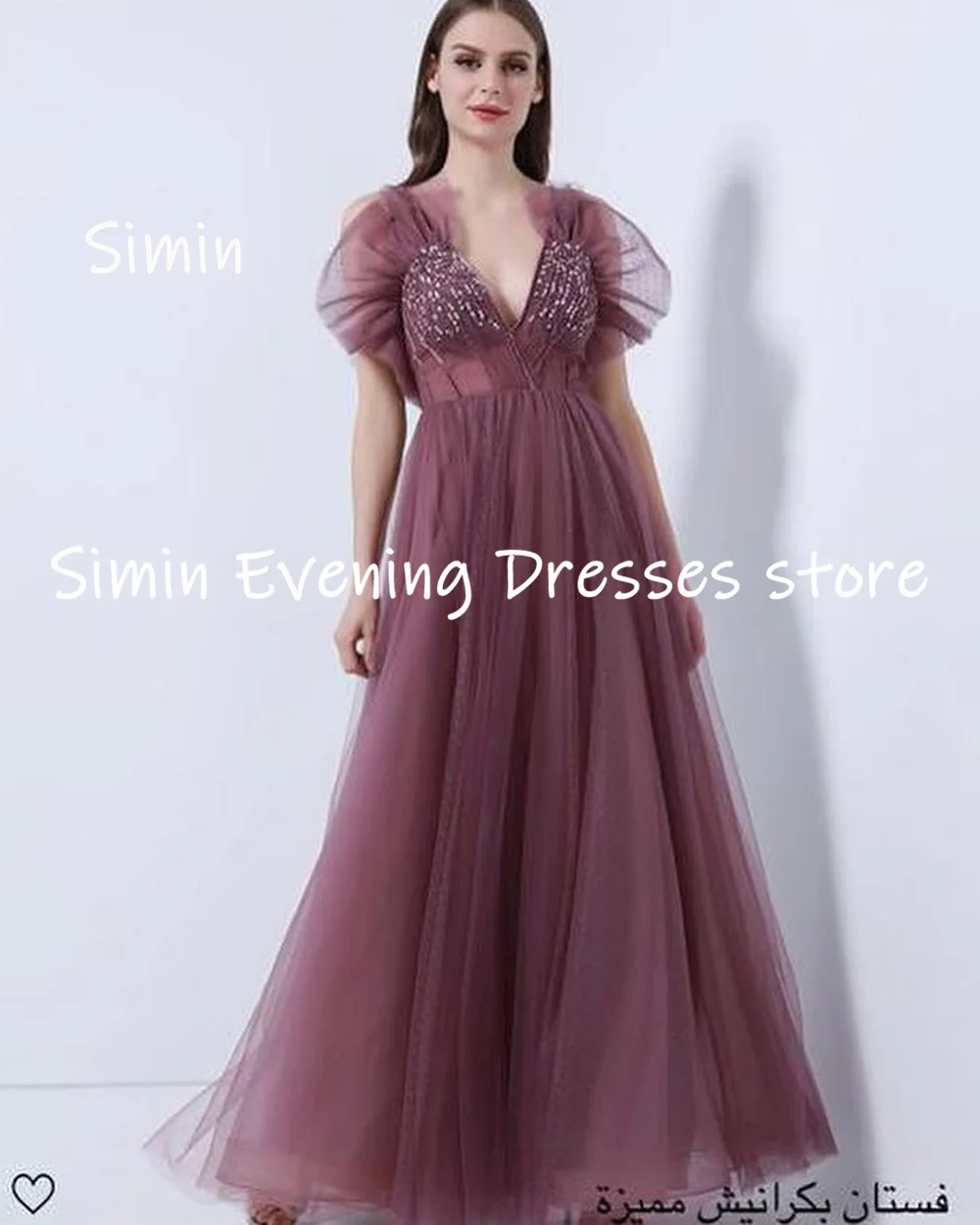 Simin-vestido de gasa con cuello en V y lentejuelas para mujer, traje de fiesta Formal con volantes, largo hasta el suelo, elegante, 2023