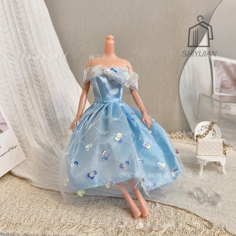 Fashion Sequins Off-the-shoulder Doll Dress Luxury Elegant Girls Princess Clothing Dresses For 30cm 1/6 Supermodel Dolls Toys