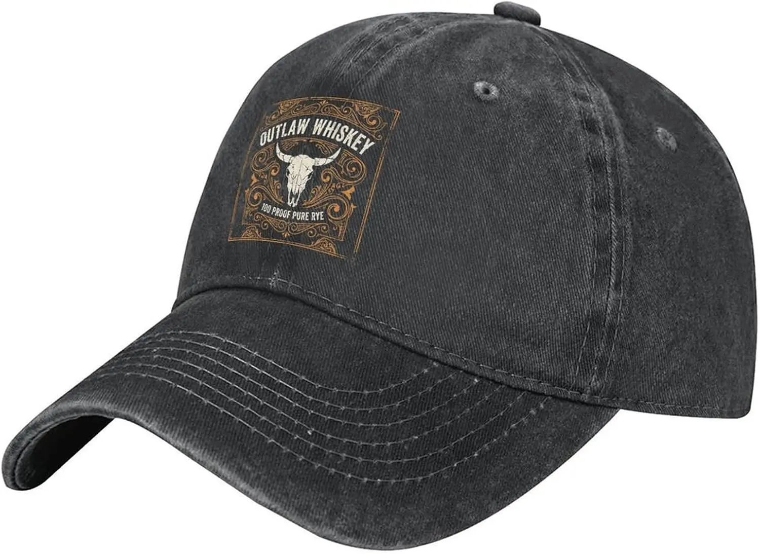 Western Cowboy Vintage Outlaw Whiskey Print Unisex Washed Denim Cap Baseball Hat
