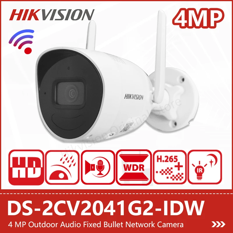 Hikvision 4MP 屋外 Wifi バレットカメラ双方向オーディオワイヤレス 2K CCTV モーション検出 RJ45 ネットワークポート SD カードスロット IR