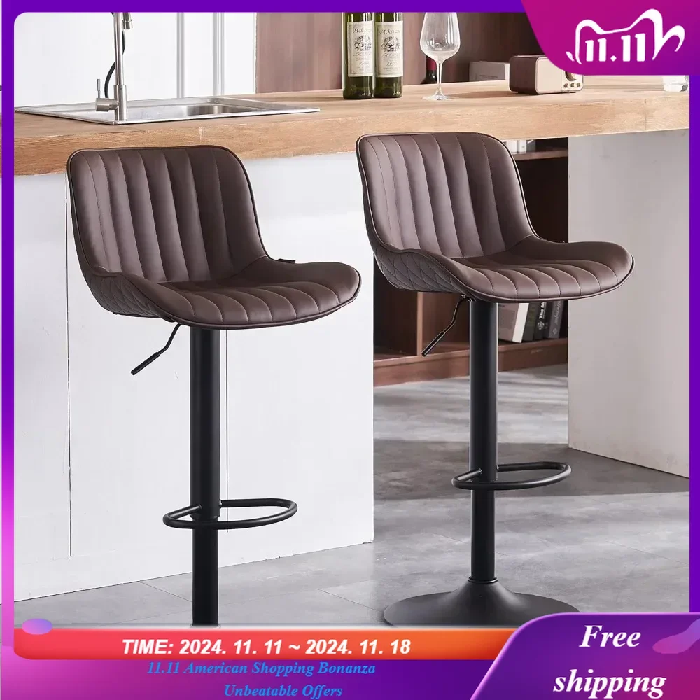 

Bar Stools Set of 2, Leather Barstools Swivel Adjustable Counter Height Barstool, Upholstered Highchair with Back, Bar Chair