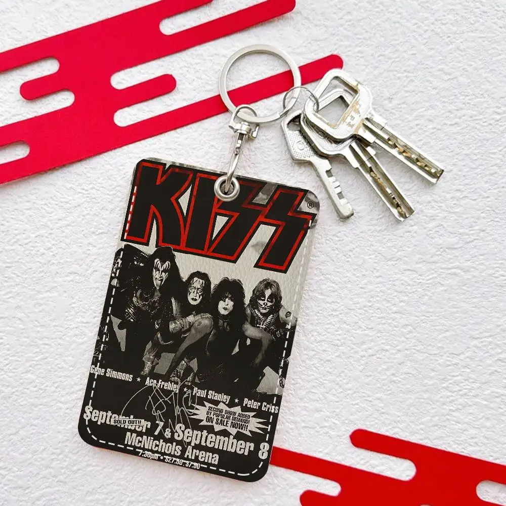 

Держатель карты доступа из искусственной кожи в стиле рок-группы K-Kiss с брелком — защита для руководителей для банковских карт, садов, чехла для автобусных карт