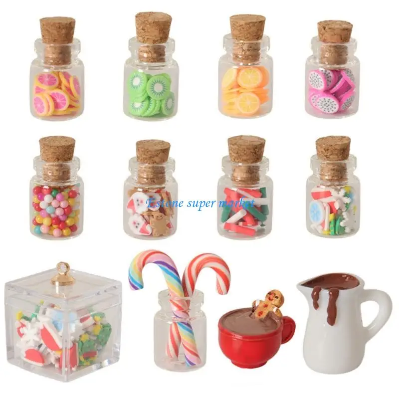 090B 12pcs Miniature Christmas Candy Bottles Set 1/12 Doll House Accessories With Colorful Slices Craft Model Scene Decoration