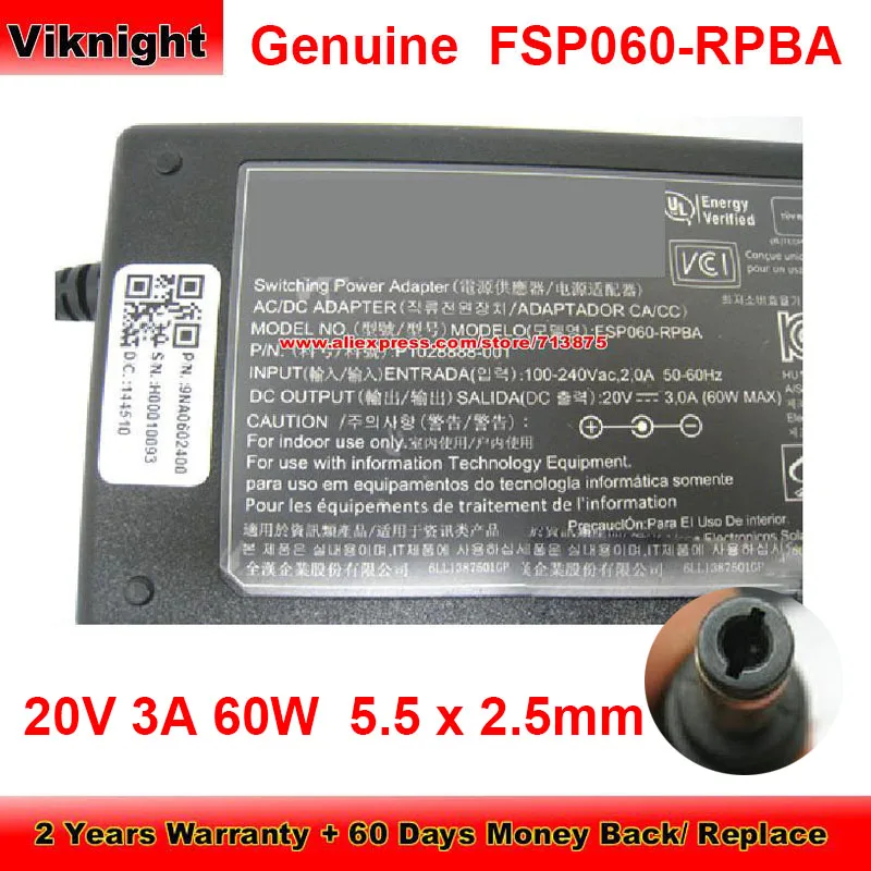 Genuine 20V 3A AC Adapter FSP060-RPBA 5.5 x 2.5mm Tip for Zebra LP 2824 Plus TLP2742 TLP 3844-Z LP2824 GC420T gc420d TLP-2844