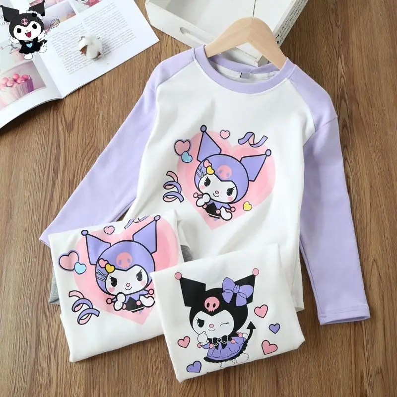 

Cartoon Anime Kuromi Girl Long Sleeved T Shirt Sanrios Kawaii Spring Autumn New Fashion Tops Child Printed Cotton Comfort Soft