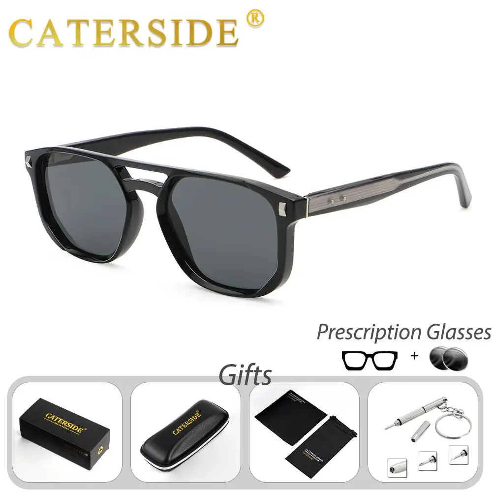 CATERSIDE Retro Pilot Herren-Sonnenbrille mit Sehstärke, flaches Oberteil, Doppelbrücken-Design, verschreibungspflichtige Sonnenbrille für Damen, Outdoor-Brille – Detail 9