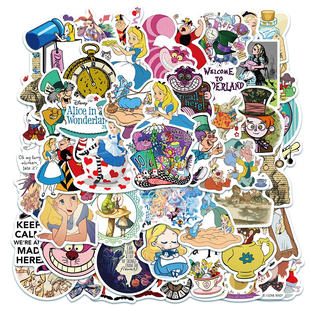 10/50PCS Alice in Wonderland Cartoon Stickers Disney Anime Cute Decals DIY Water Bottle Phone Stationery Sticker Kid Party Gift