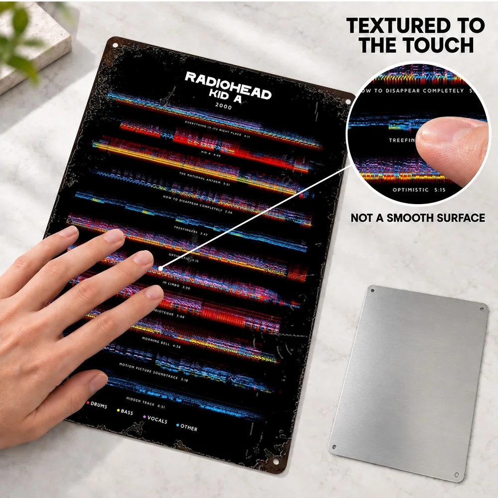 Radiohead Kid A Soundwaves Aluminum Poster Personalized Metal Sign Spectrum Graphic Wall Art For Record Store Listening Area