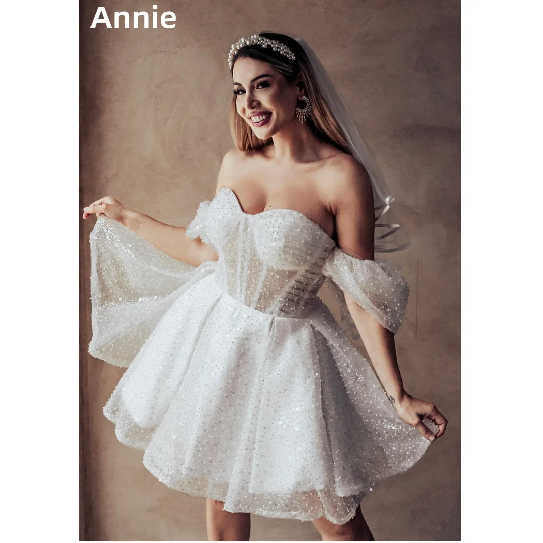 

Annie WhiteWedding Dress Sequined Princess Puff Sleeves Prom Dresses Off-shoulder Coming Of Age Ceremony Bespoke OccasionDresses