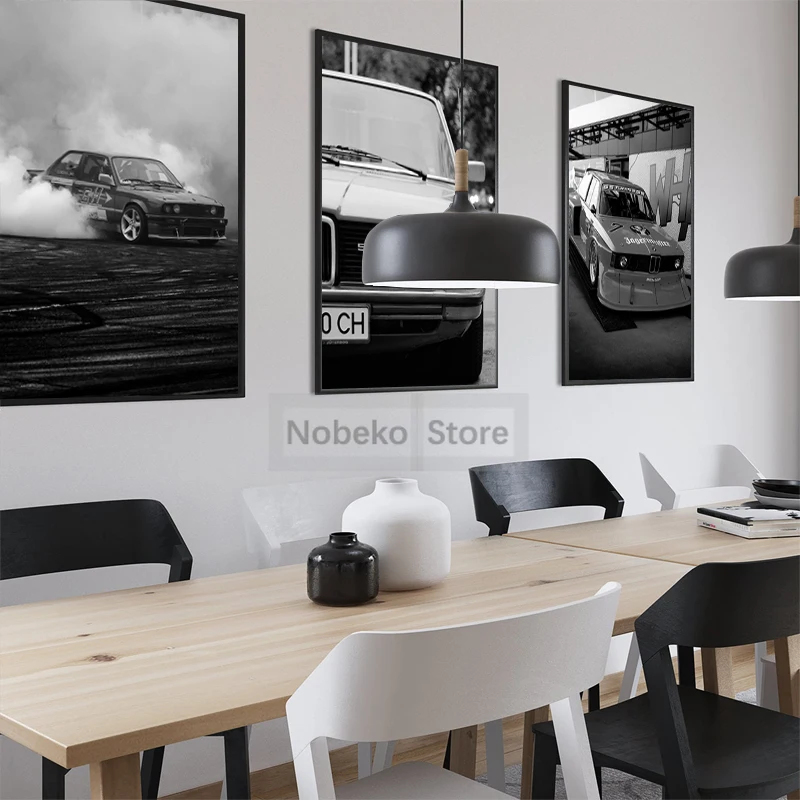 Black and White Vintage BMW Car Poster Retro Sports Car Prints Canvas Painting Wall Art Pictures Home Room Vintage Decoration