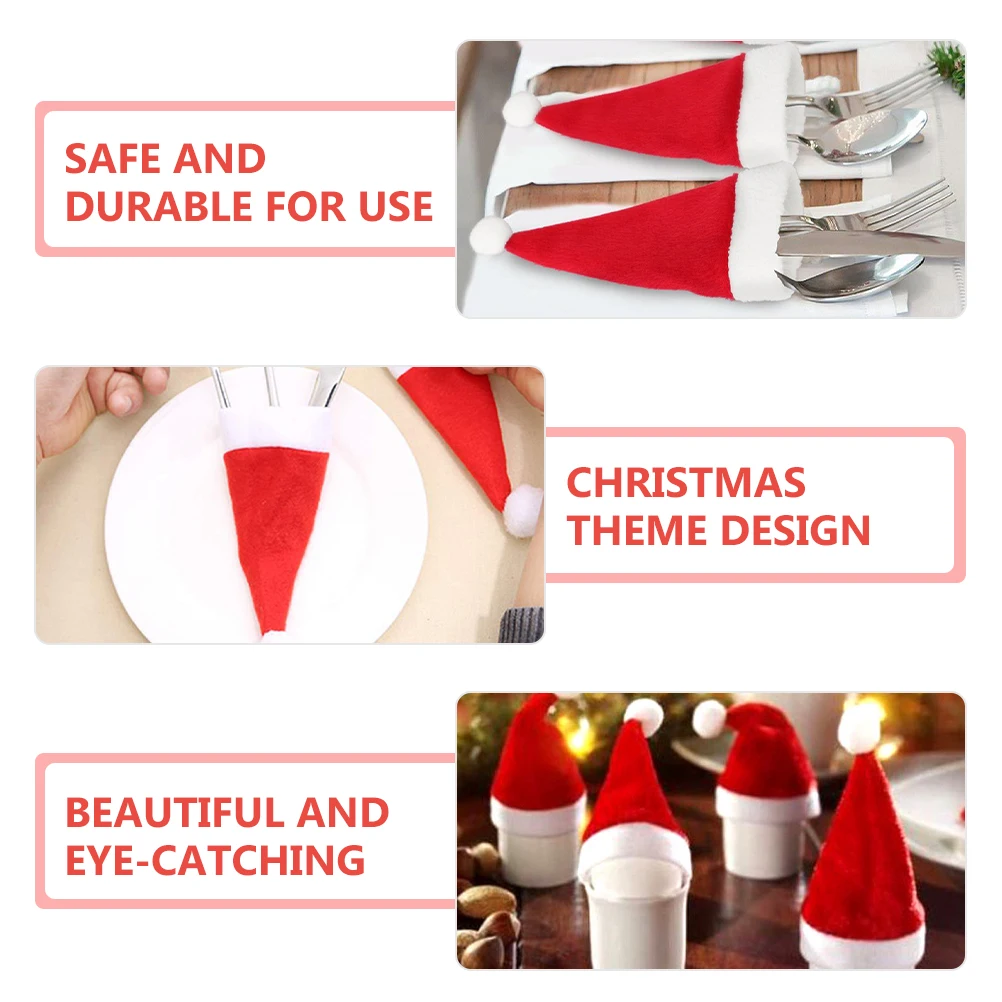 

25Pcs Miniature Santa Hats Christmas Party Supplies Silverware Holder Wine Bottle Ornament Christmas Table Decor