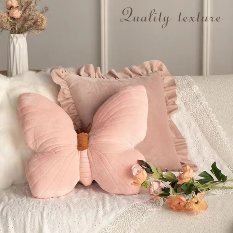 Almohada de mariposa Linda Ins para sofá, almohada de mariposa rosa suave para decoración del hogar, cabecera portátil, almohada de alienígena creativa