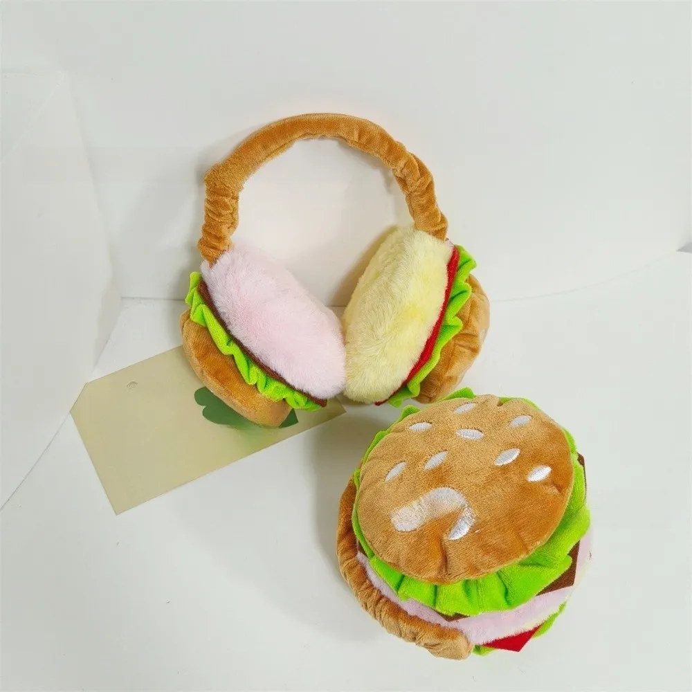 Cute Soft Hamburger Ear Warmer Thickened Funny Ear Cover Foldable Windproof Cold Protection Earmuffs Outdoor