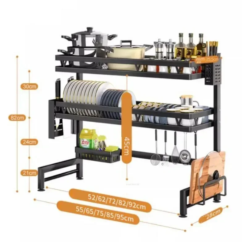 توفير المساحة كونترتوب طبق تجفيف متعدد الوظائف الكربون الصلب رف ل بالوعة المطبخ المنظم أدوات المائدة تخزين حامل p