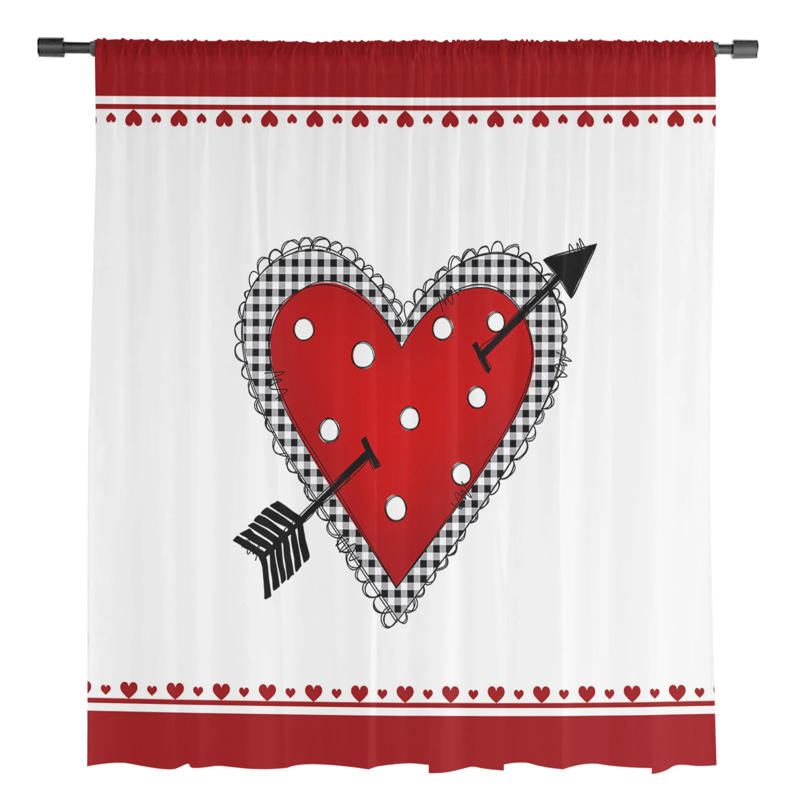 Valentine'S Day Red Heart Arrow Modern Tulle Curtains for Living Room Bedroom Home Kitchen Window Sheer Curtains