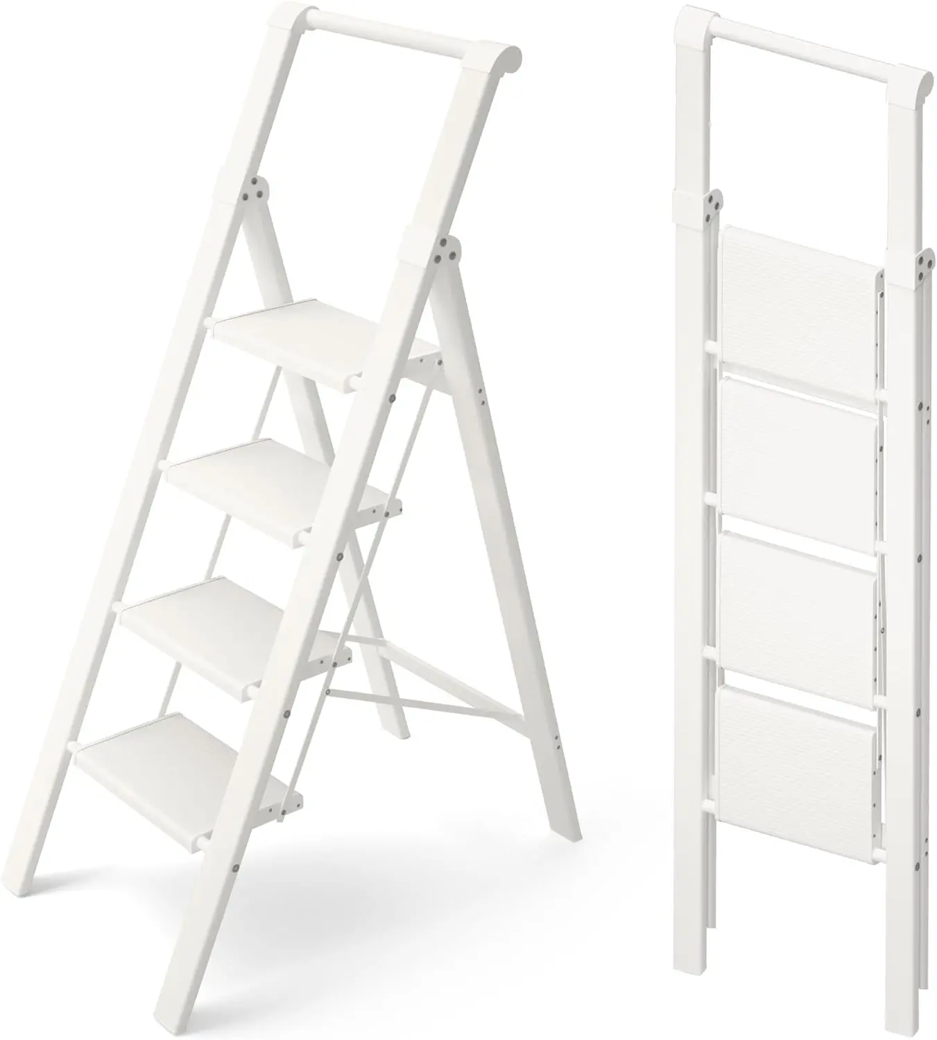 

4 Step Foldable Aluminum Step Ladder with Handgrip, Anti-Slip Pedal, 330 lbs Capacity, Lightweight & Portable for Home
