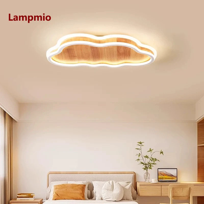 Lampmio Home Decor Cloud Shaped Wooden Ceiling Light Dimmable Japandi Style LED Ceiling Mount Lamp for Living Room Bedroom