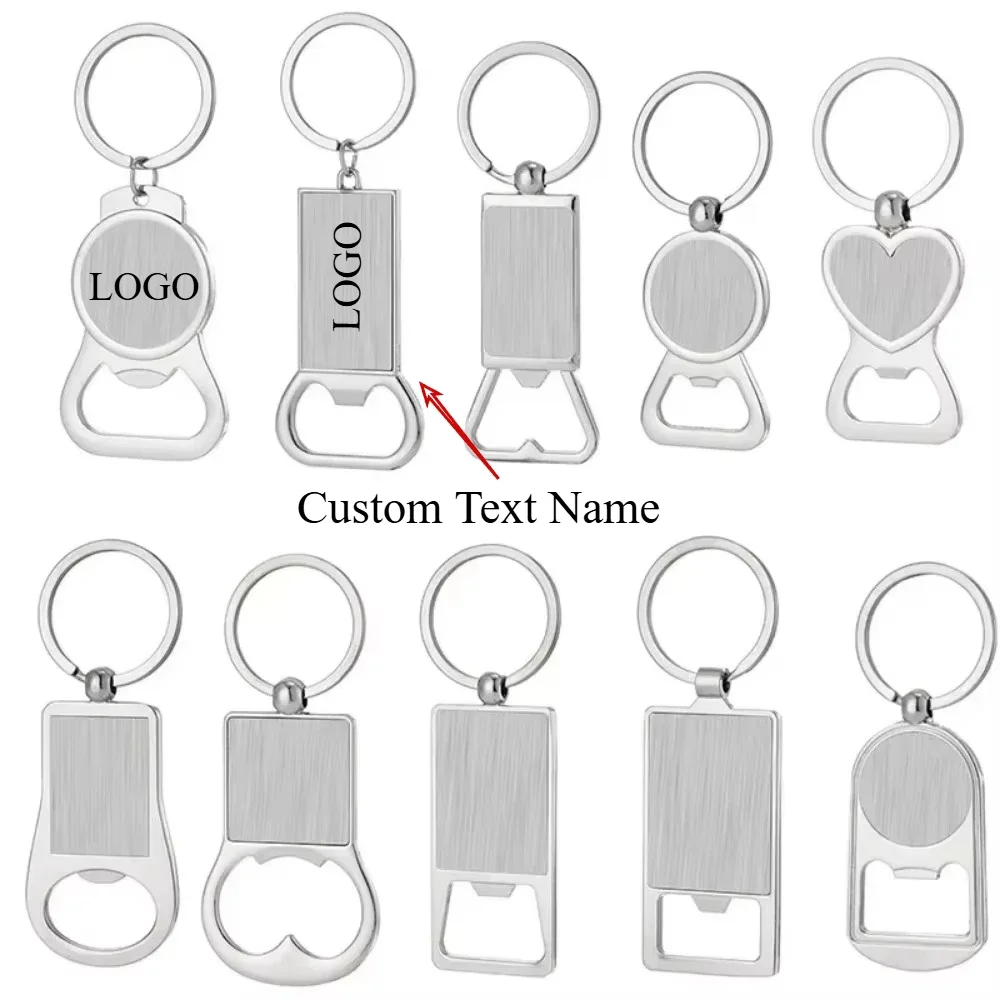 

Creative Custom Laser Name Logo Keyring Metal Beer Bottle Opener Keychain Practical Printing Activity Bar Ad Key Ring Chain Gift