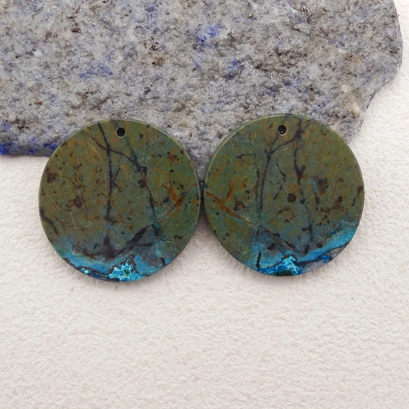 Handmade Natural Stone Chrysocolla Round Earring Bead DIY Making Jewelry Finding 30x3mm 13g