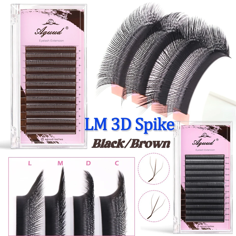 AGUUD YY W Shape Premade Volume Eyelash Extensions 1D 2D 3D 4D 5D L/M Curl Faux Mink Lash Brown Clover Bloom 3D Spike False Lash