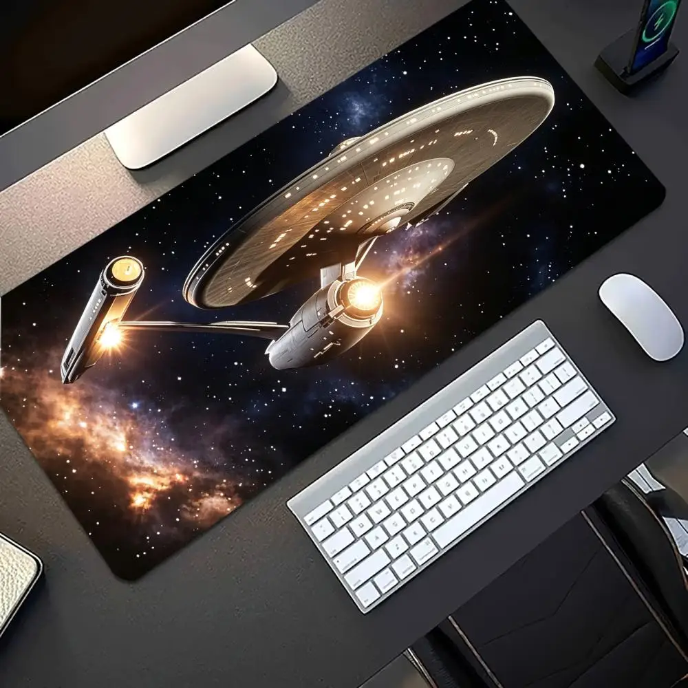 Desk Mat Sci Fi Spaceship Galaxy Print Anti Slip Rubber Mousepad Stitched Edge Keyboard Pad For PC Laptop Gamers Accessory