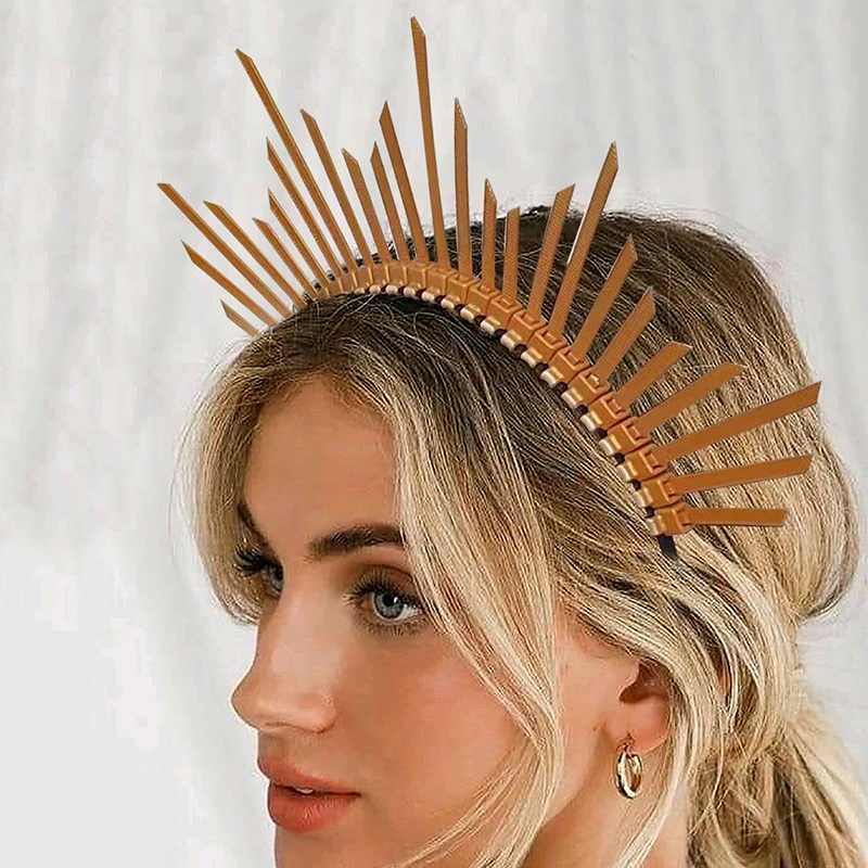 Greek Lolita Halocrown Virgin SunGoddess Baroque Tiara Crown Exaggerated Spiked Tiara Headband Girls Hair Accessories Headpiece