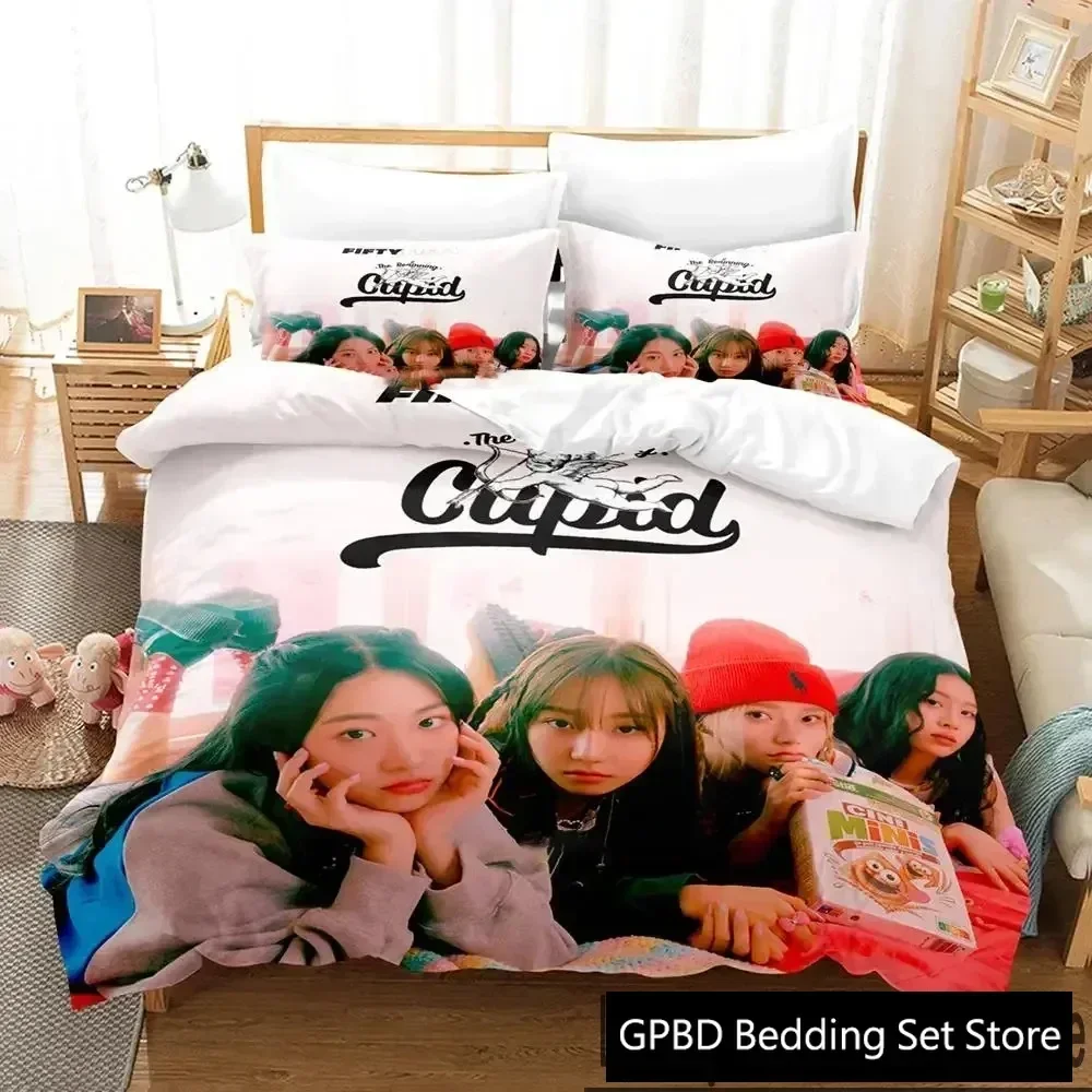 

Luxury New 3D Print KPOP FIFTY FIFTY Merch Cupid Album Bedding Set Boys Girls Twin Queen King Size Duvet Cover Bed boys Adult