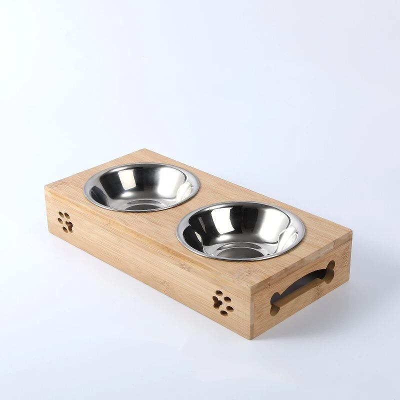 Stainless Steel Pet Feeder, Small Dog and Cat Bowls for Puppy, Bamboo Rack, Food, Water Bowl, Cats Feeding Dishes Pet Drink Bowl