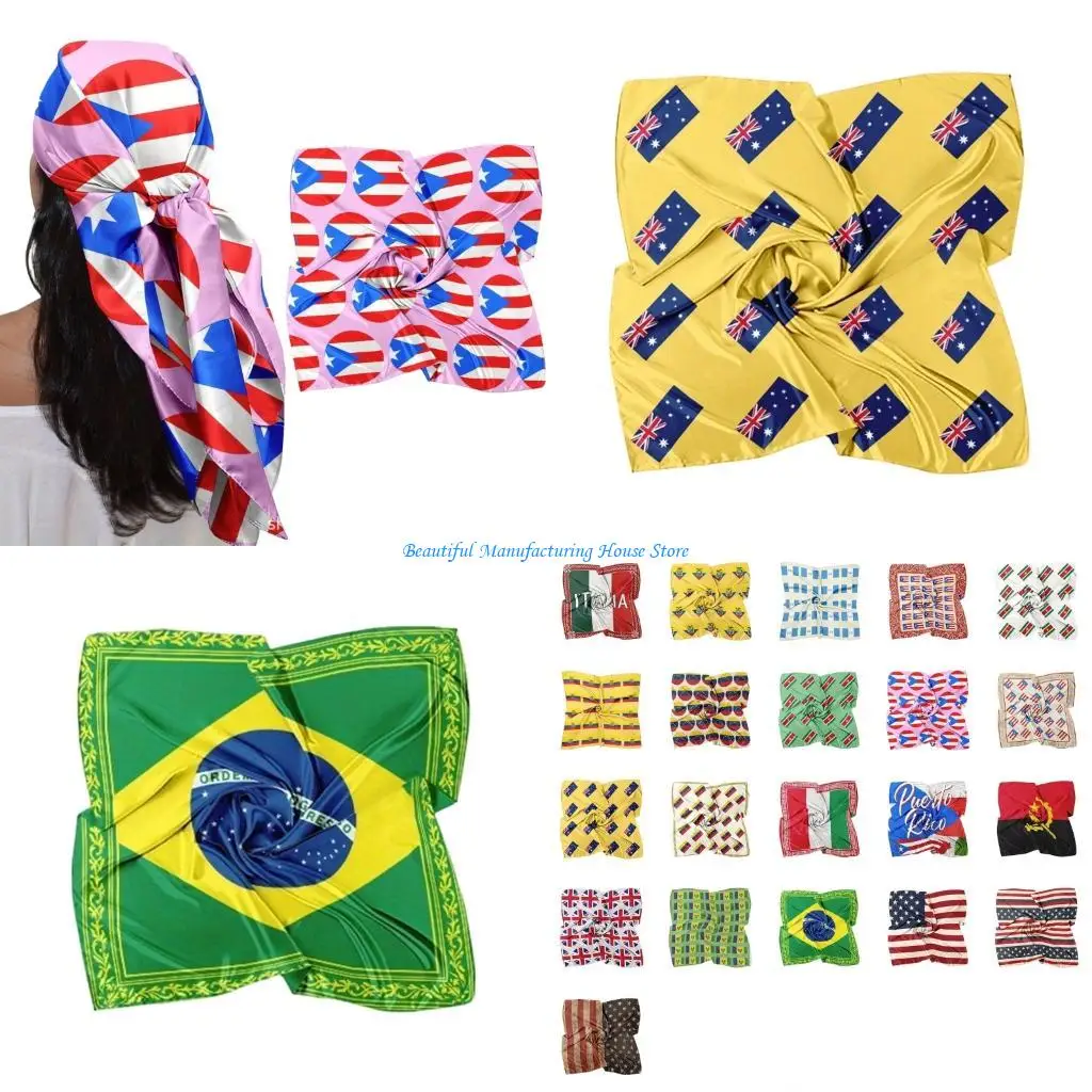 E56A Soccer Cup Flag Print Polyester Scarf 90X90Cm for Sports & Travel