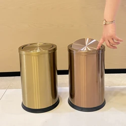 9L/7L light luxury high-end gold shake lid trash can used in living room, office, bedroom, hotel