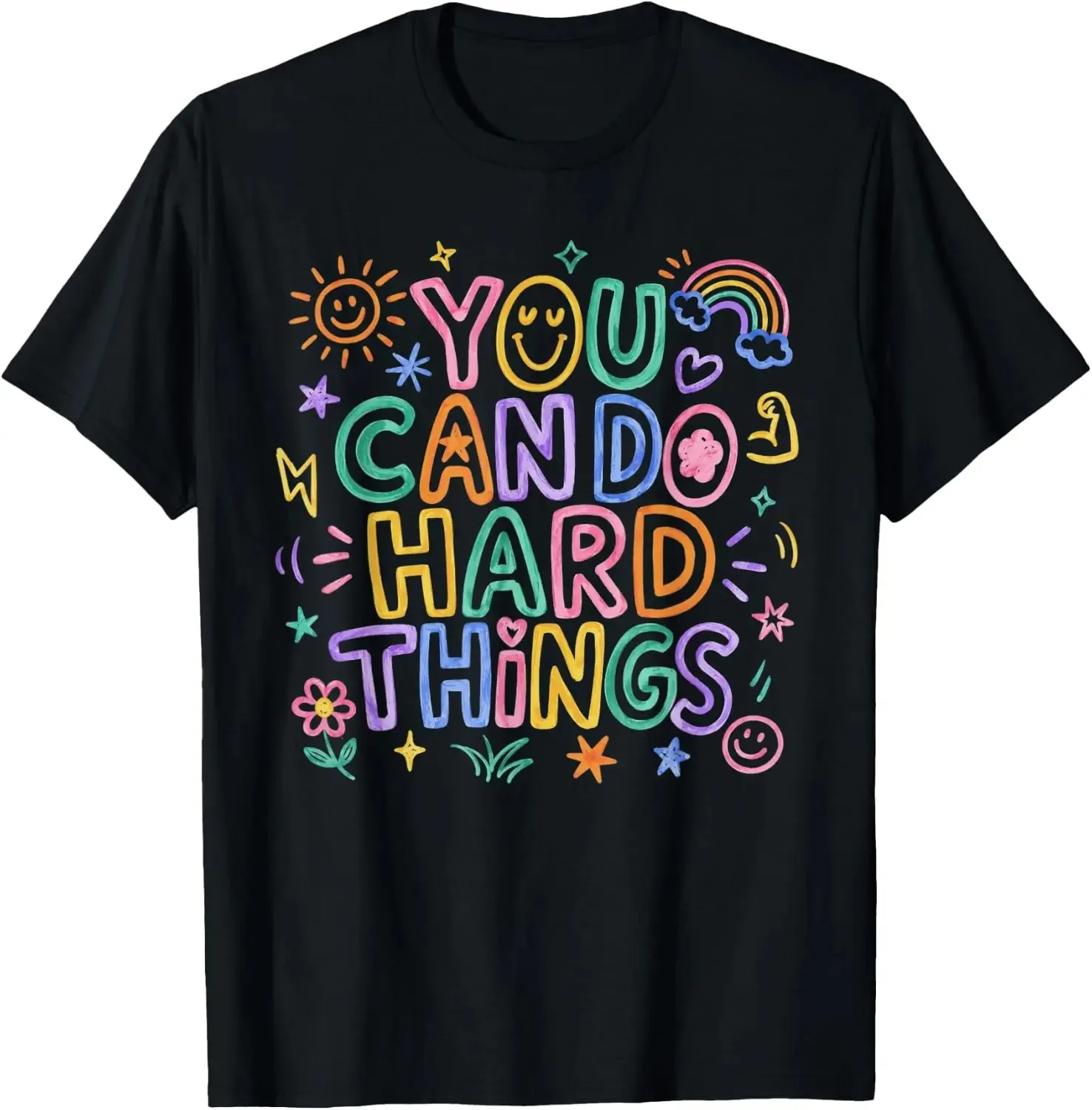 Unisex You Can Do Hard Things Doodle Teacher Motivational Graphic T Shirt Summer Loose Crew Neck Lightweight Cotton Tee