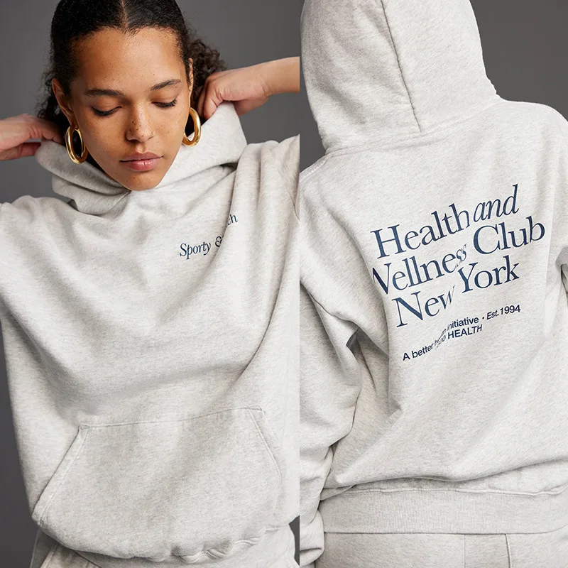 

Autumn and winter new North American niche letter printed fleece sportswear women's hooded sweatshirt