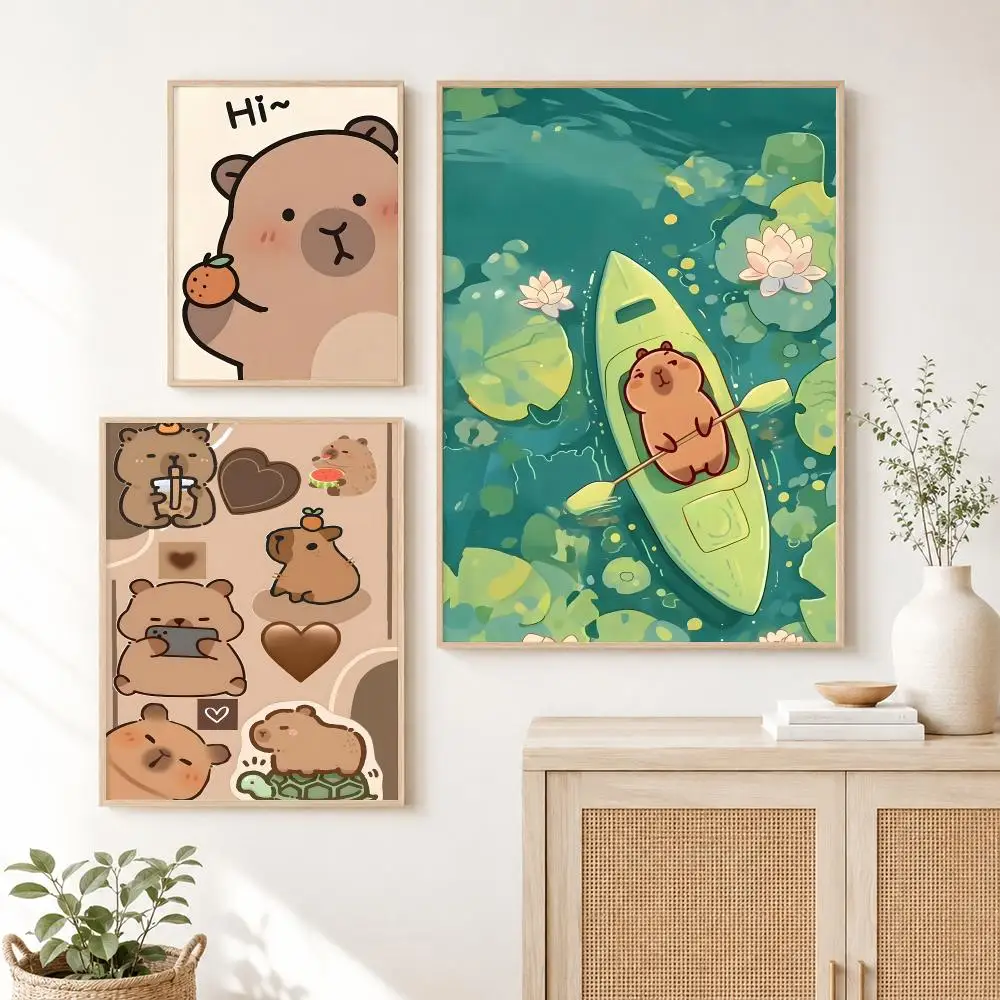 Cute Capybara Cute Animal  Poster Self Adhesive Wall Art Decor for Bedroom Living Room Office Home Decor Gift