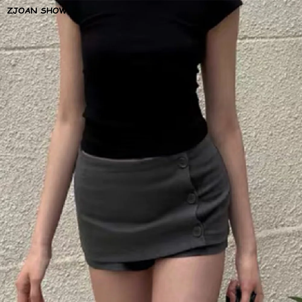 

Женская мини-юбка с открытыми пуговицами, низкой талией, в американском винтажном стиле, универсальная, облегающая, с боковой молнией и встроенными шортами-трусиками