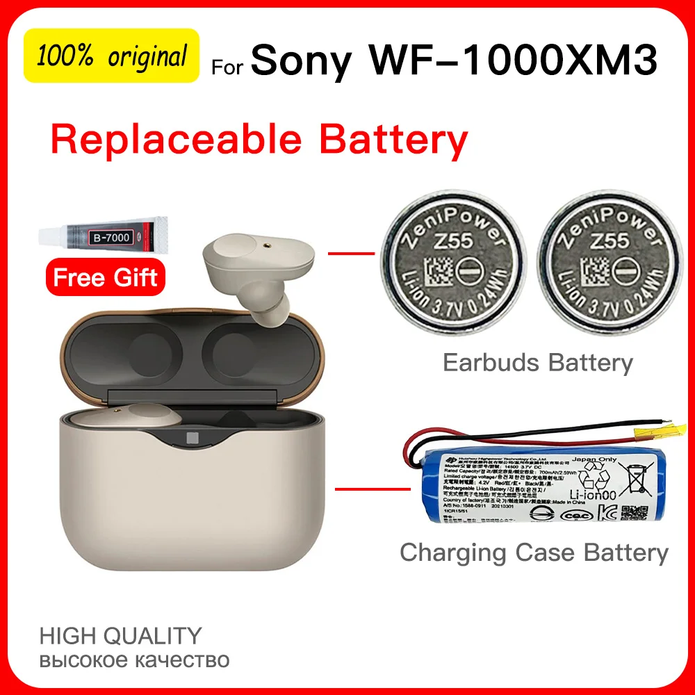 

100% New Original ZeniPower Z55 Battery For Sony WF-1000XM3 XM3 WF-SP900 WF-SP700N TWS Earbuds 3.7V 65mAh CP1254 A3 Batteria