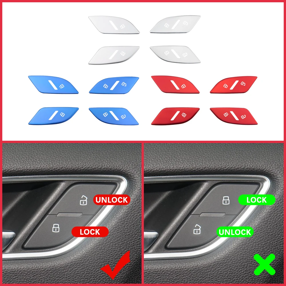 For Audi A3 8V 2013 - 2017 2018 2019 Door Lock Button Trim 4Pcs/set Decorative Cover Sticker Sequin Interior Accessories
