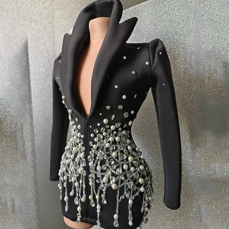 Jazz paillettes Black Suit Nightclub Bar Rave Clothes Dj Ds Gogo costumi da prestazione cantante femminile Drag Queen Stage Wear DN14798