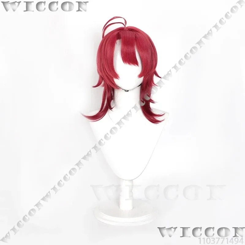 

a7d@ ‌ CIACCONA Game Wuthering Waves Cosplay Wig Prop Red Short Hair Silver Horn Headwear Cos Prop Girl Women Halloween Customiz