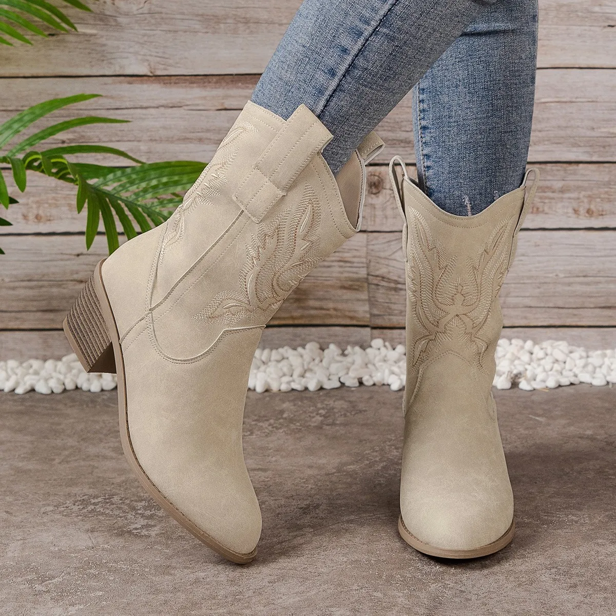 Women Retro Floral Embroidered - đánh giá và giá Western Cowgirl Boot