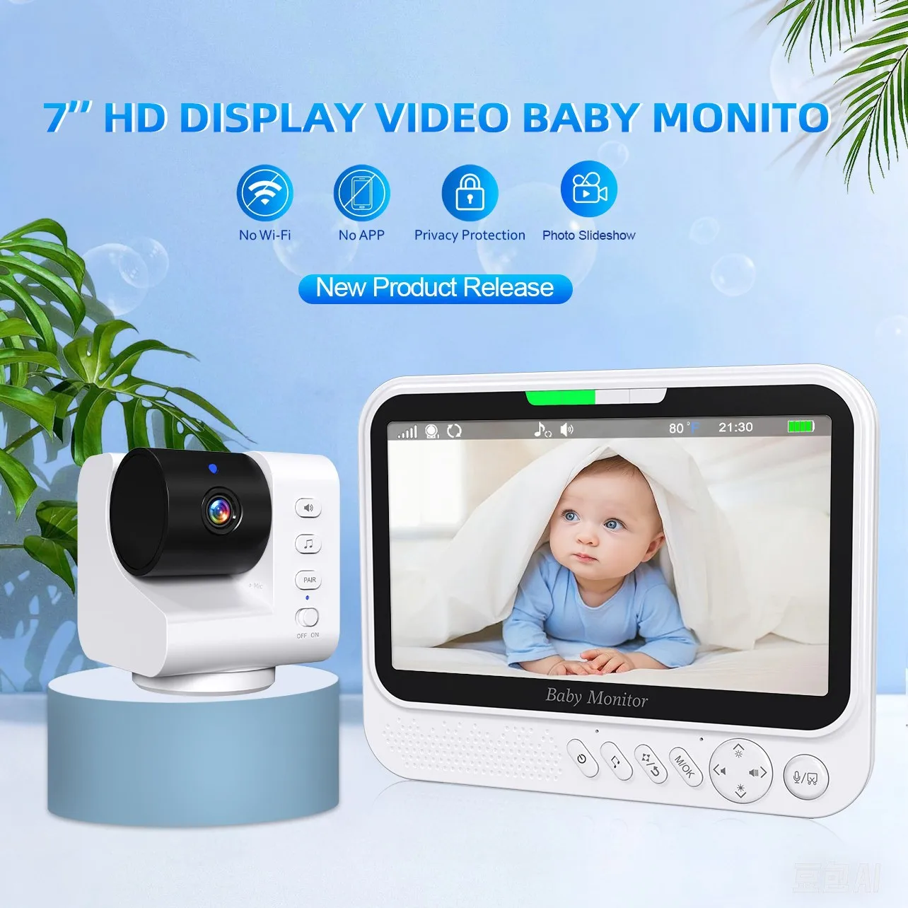 ABM790 7-inch baby monitor, child monitor, smart baby monitor, baby sleep monitor