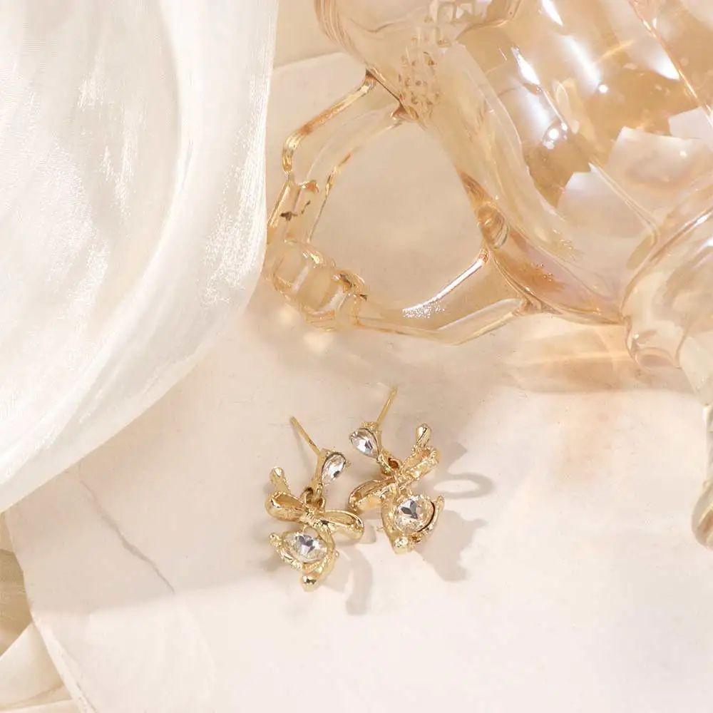 Stud Earrings Rhinestone Pendant Earrings Women Jewelry Drip Crystal Zircon Earrings Luxury Dainty Bowknot Earrings Date Night
