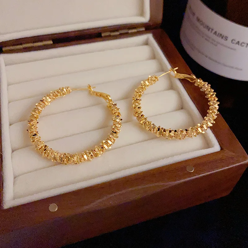 Unique 925 Silver Needle 14k Gold Plating Exaggerated Round Hoop Earrings For Women Hip Hop Fine Jewelry Vintage Accessories