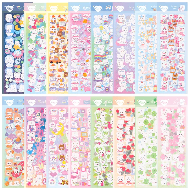 Korea Ins Mint Floro Rabbit Series Gooka Sticker Hot Silver Laser Sparkle Hand Account Decoration Creative Sticker