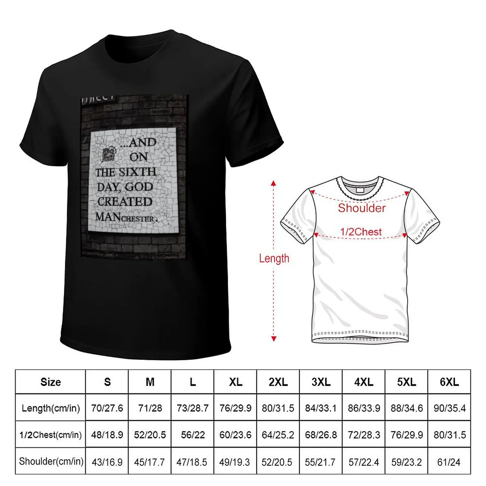 Original On the Sixth Day Manchester Mural T-Shirt Casual Trendy Short Sleeve T-Shirt