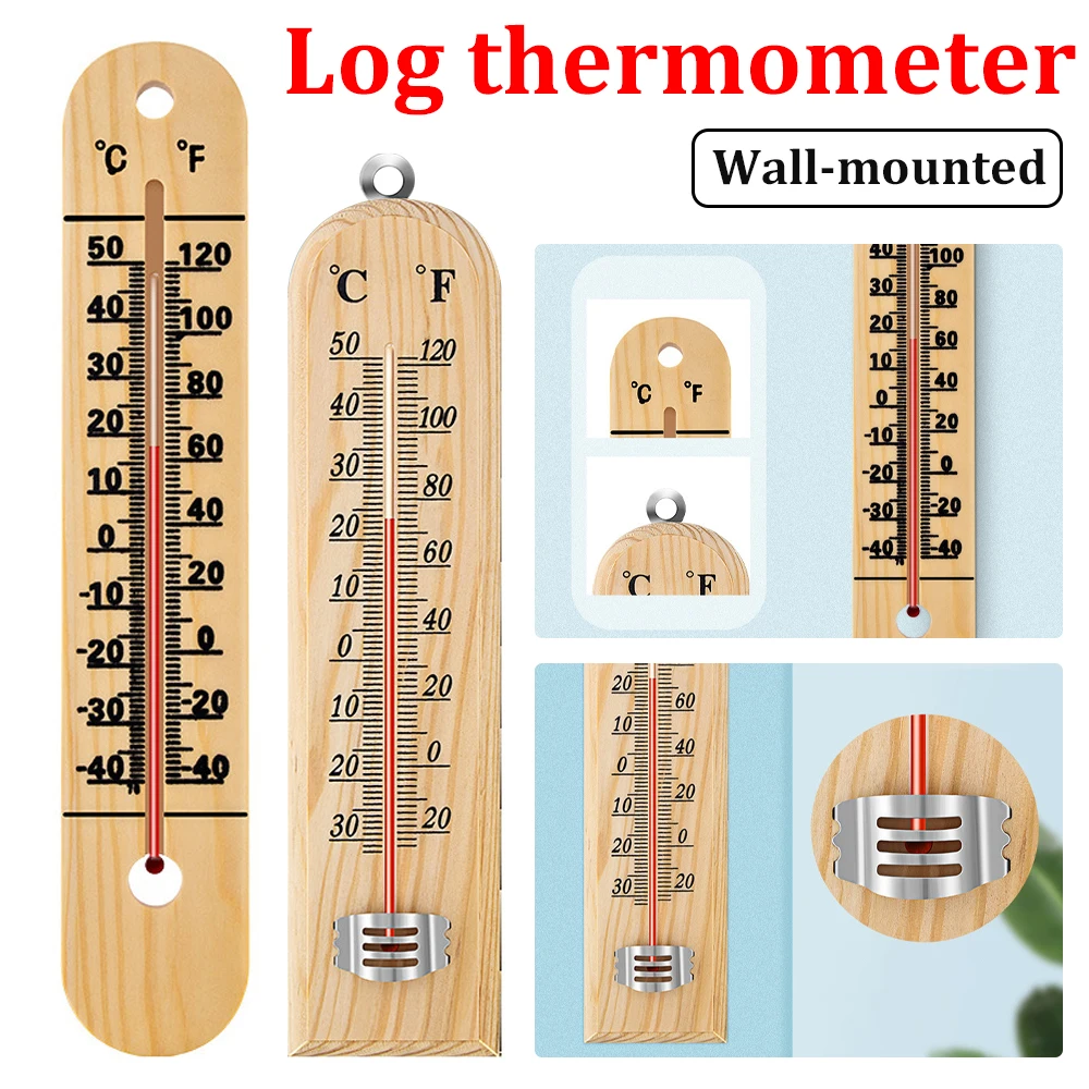 Wall Thermometer Outdoor Indoor Wooden Scale Thermometer Analog Room Garden Thermometer Garden Breeding Temperature Controller