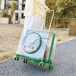 Large Luxury Square Pet Carrier Bag Travel Trolley Transparent Cat Dog Universal Wheel Rolling Carrier Trolley Case