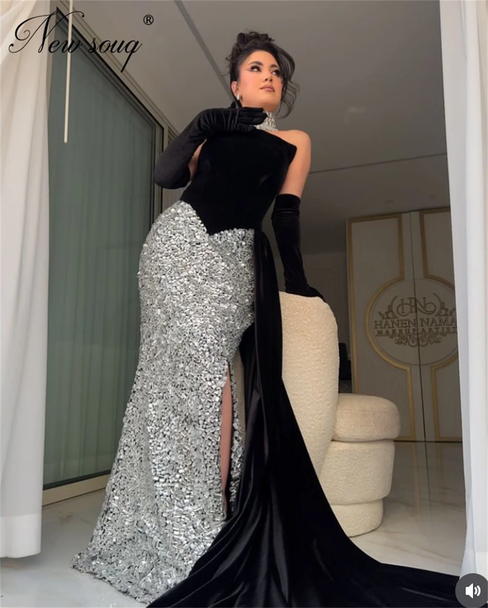 

Элегантные черные велюровые платья знаменитостей без бретелек Дубайские девушки серебряное платье для выпускного вечера с блестками и разрезом со шлейфом вечерние платья невесты