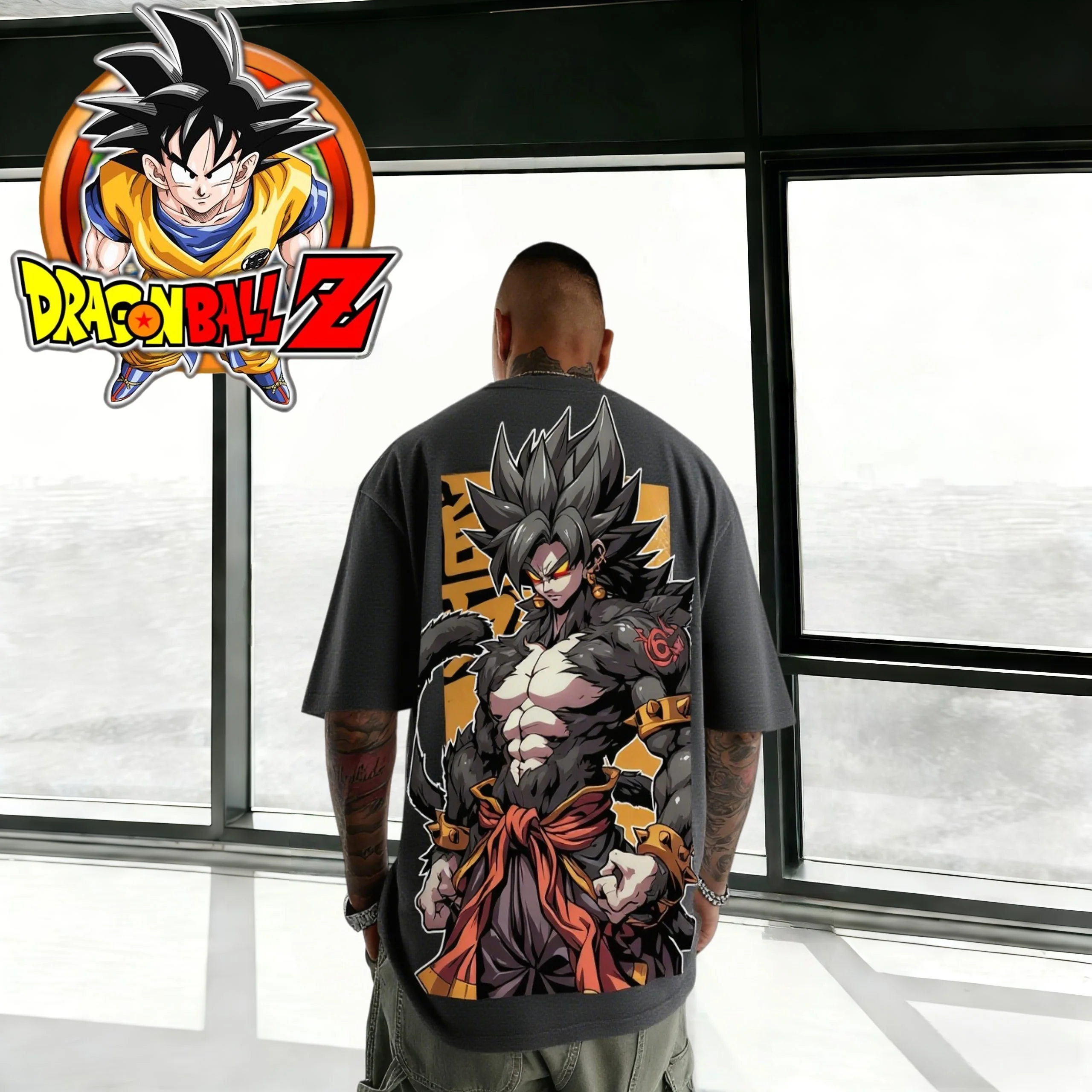 2026 Sommer Dragon Ball Übergroßes T-Shirt Hochwertige 100% Baumwolle Goku Dark Super Saiyan Druck Unisex Retro Casual für Erwachsene und Kinder