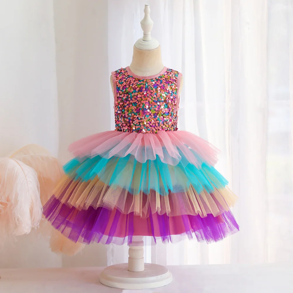 Girls Party Dresses 4 Colors 90cm-140cm Gauze Ball Gown Princess Children Dress Wedding Skirt Birthday Performance Vestidos