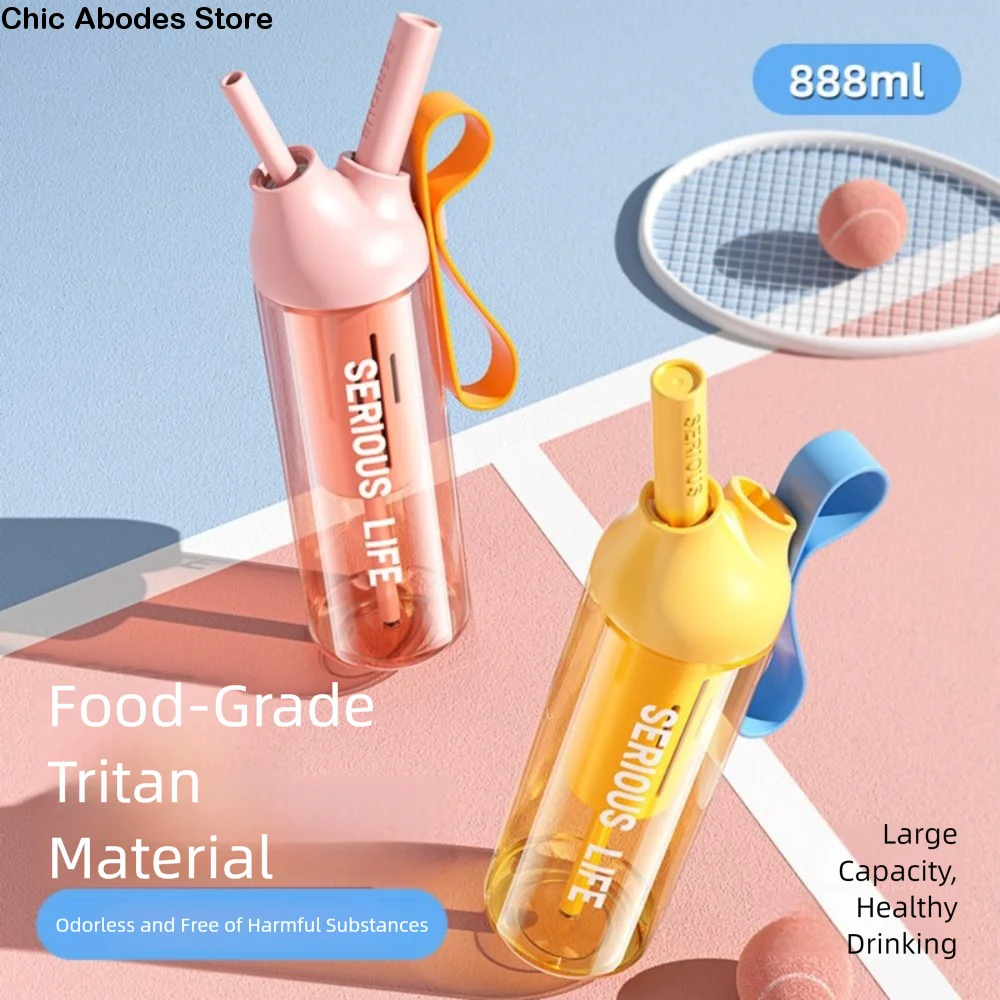 

666/888ml Sport Water Bottle Leakproof Large Capacity Drinking Cup with Straw with Handle Creative Portable Drink Bottle